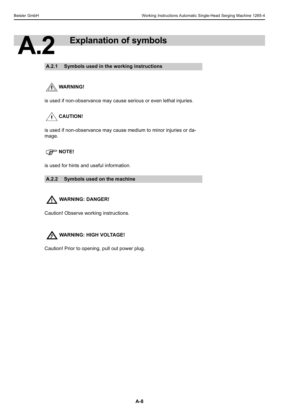 Explanation of symbols | Beisler 1265-4 User Manual | Page 8 / 100