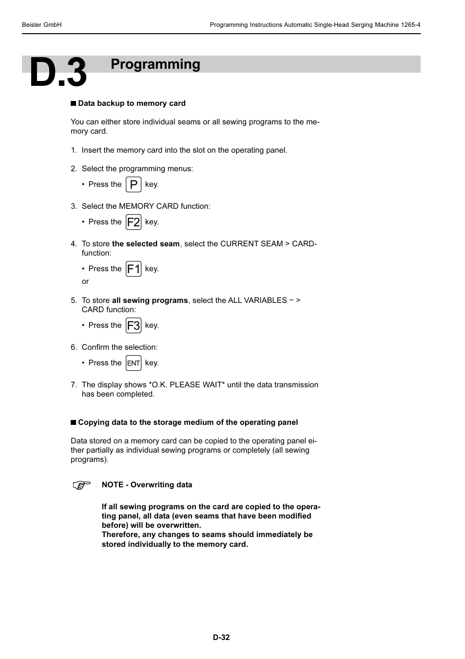 Programming | Beisler 1265-4 User Manual | Page 95 / 100