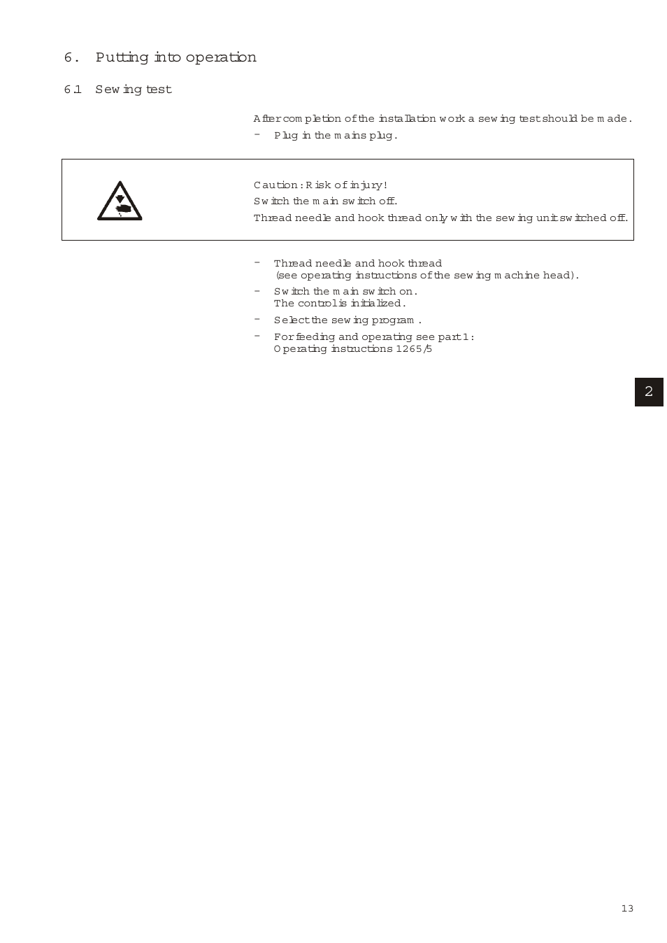 Put ting into ope ra ti on | Beisler 1265-5 User Manual | Page 74 / 113
