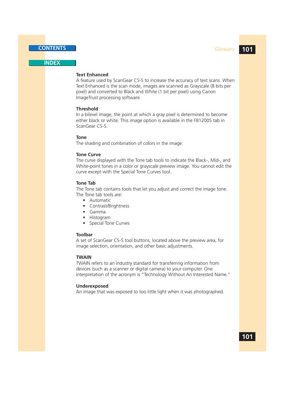 Tone | Canon CS-S 4.3 User Manual | Page 101 / 109