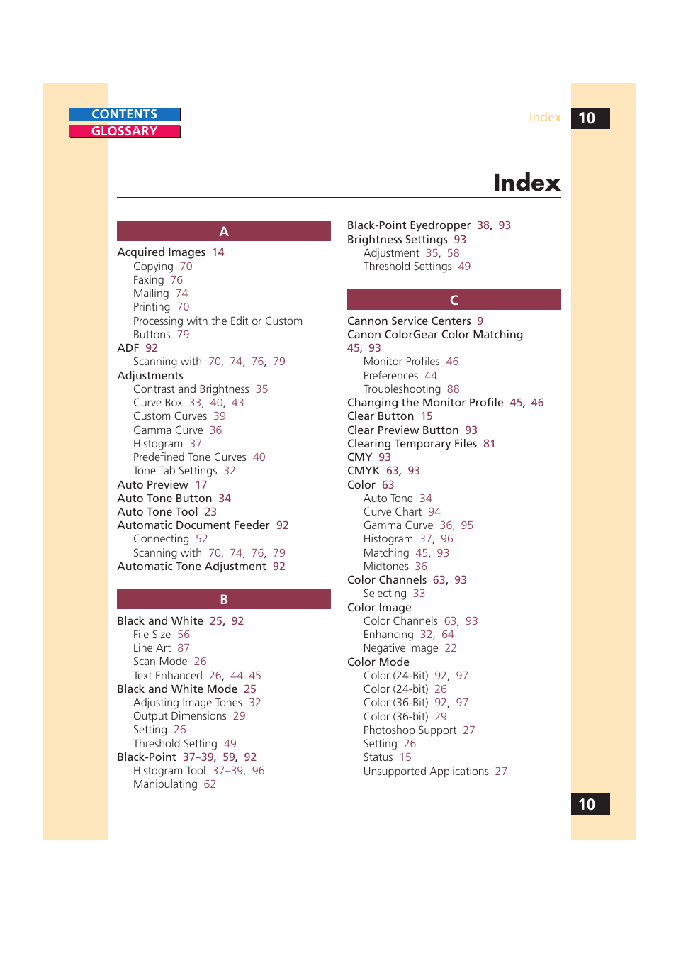 Index, Glossary | Canon CS-S 4.3 User Manual | Page 103 / 109