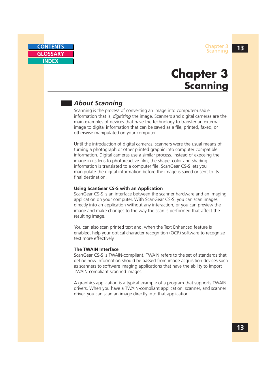 Scanning, O start scanning, see, Chapter 3, “scanning | Chapter 3 | Canon CS-S 4.3 User Manual | Page 13 / 109