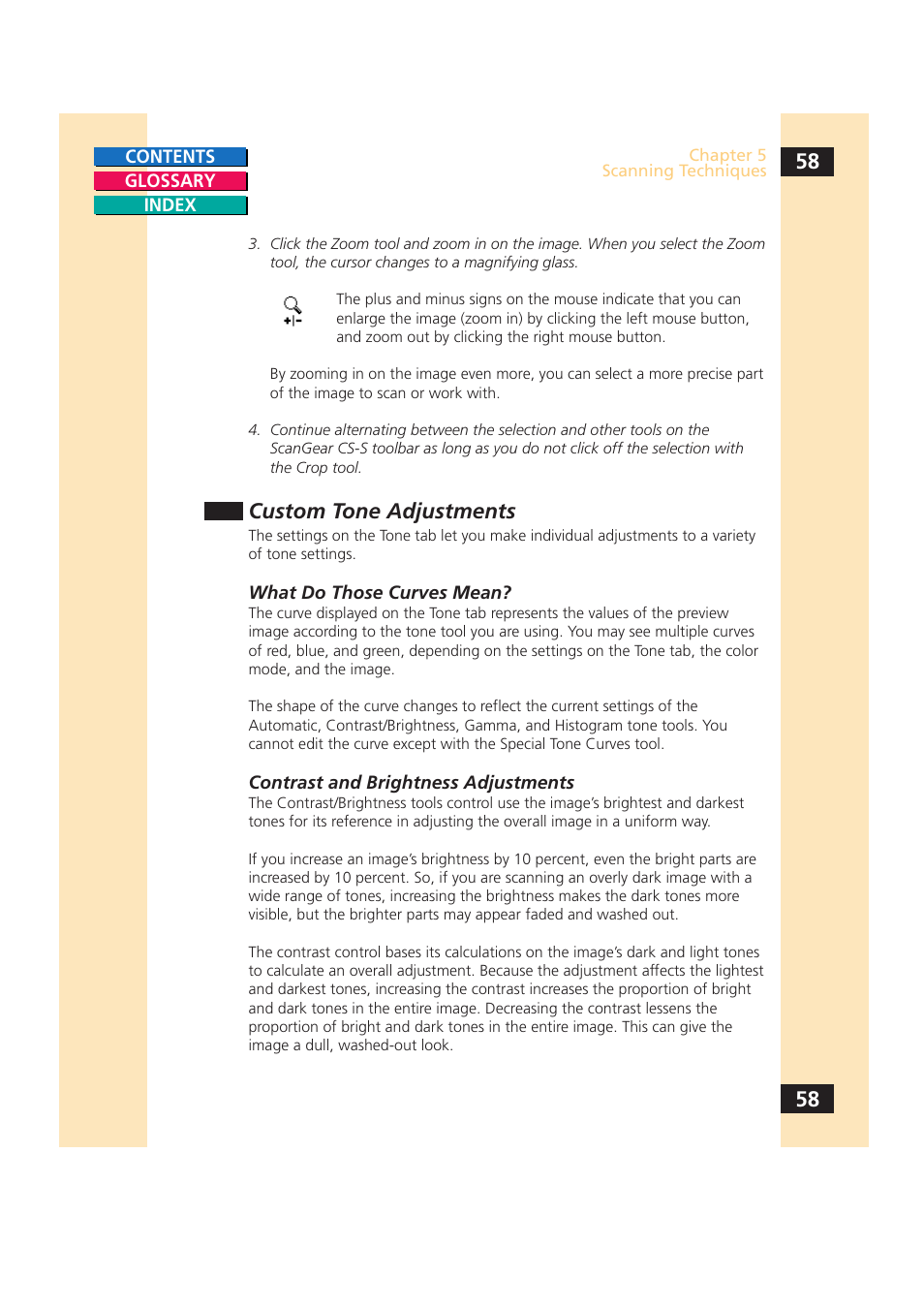 Custom tone adjustments, In chapter 5, “scanning t | Canon CS-S 4.3 User Manual | Page 58 / 109