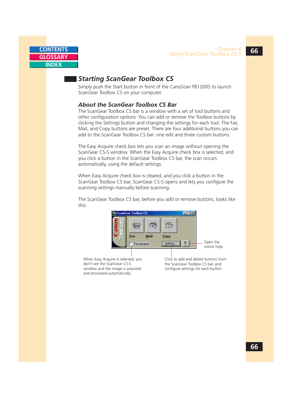 Starting scangear toolbox cs | Canon CS-S 4.3 User Manual | Page 66 / 109