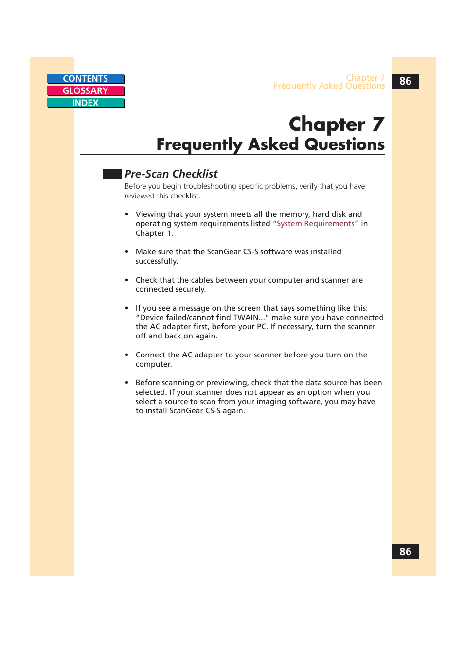 Frequently asked questions, Chapter 7 | Canon CS-S 4.3 User Manual | Page 86 / 109