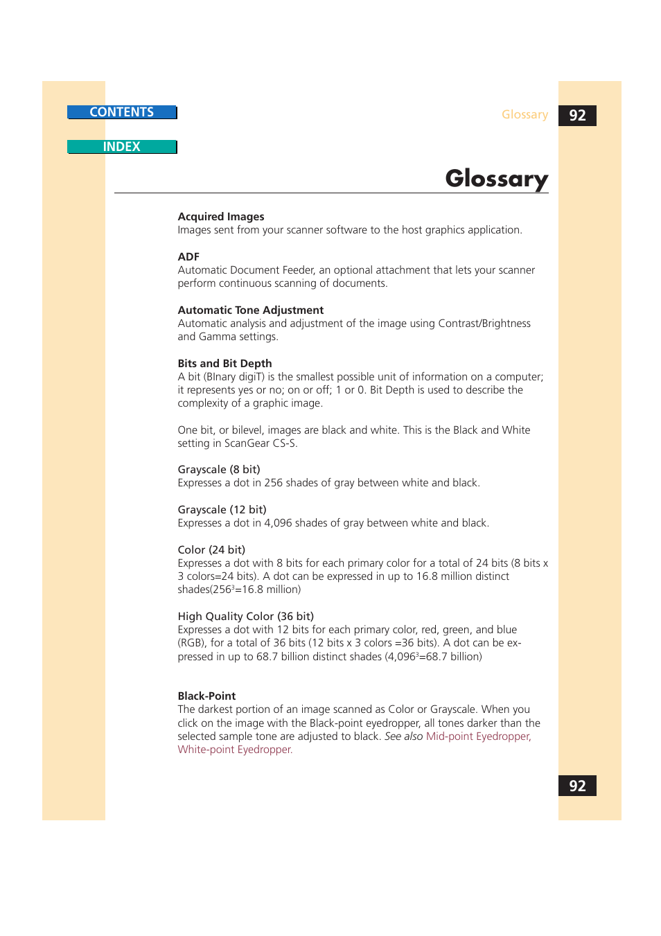 Glossary | Canon CS-S 4.3 User Manual | Page 92 / 109