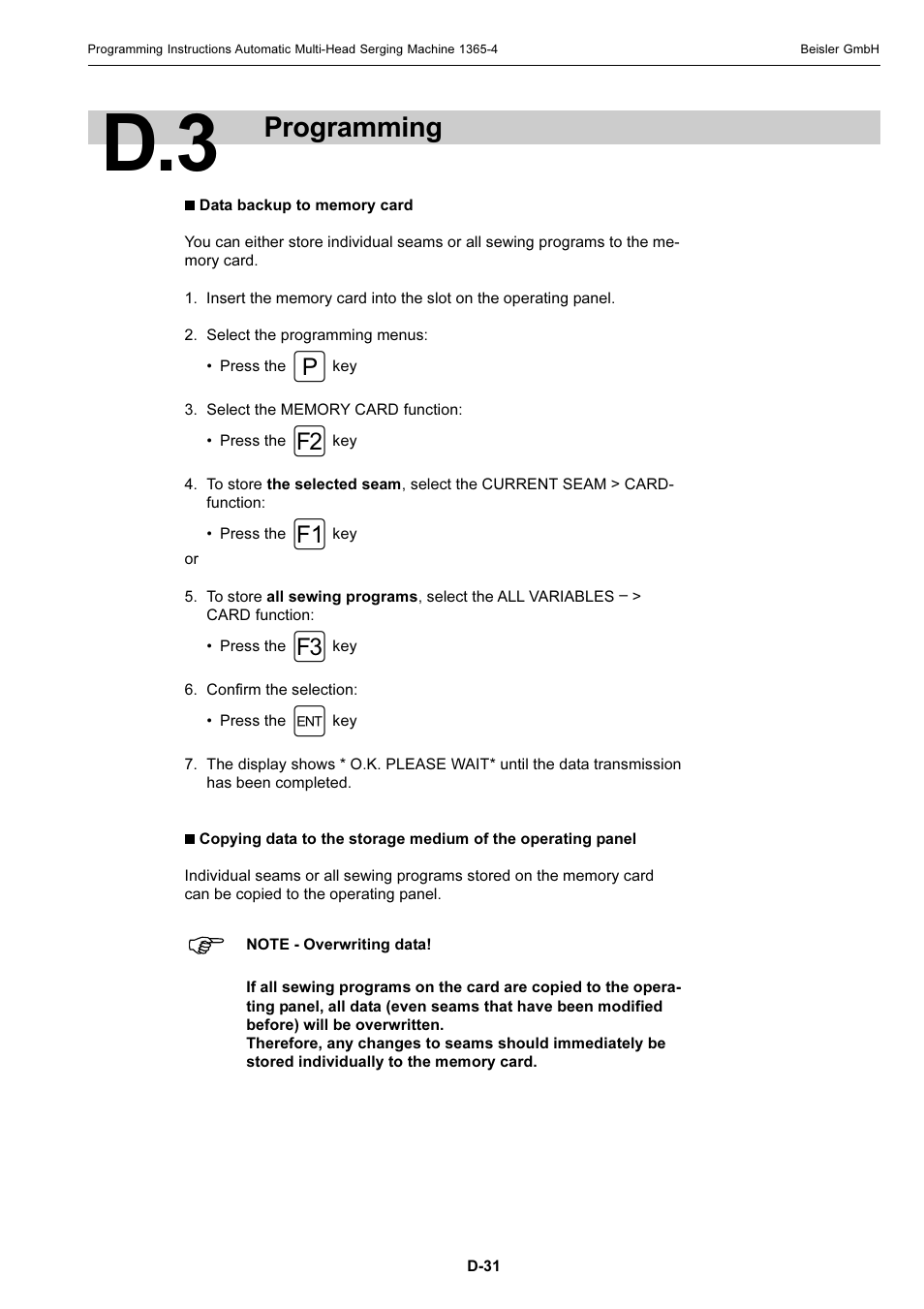 Programming | Beisler 1360-4 User Manual | Page 100 / 106