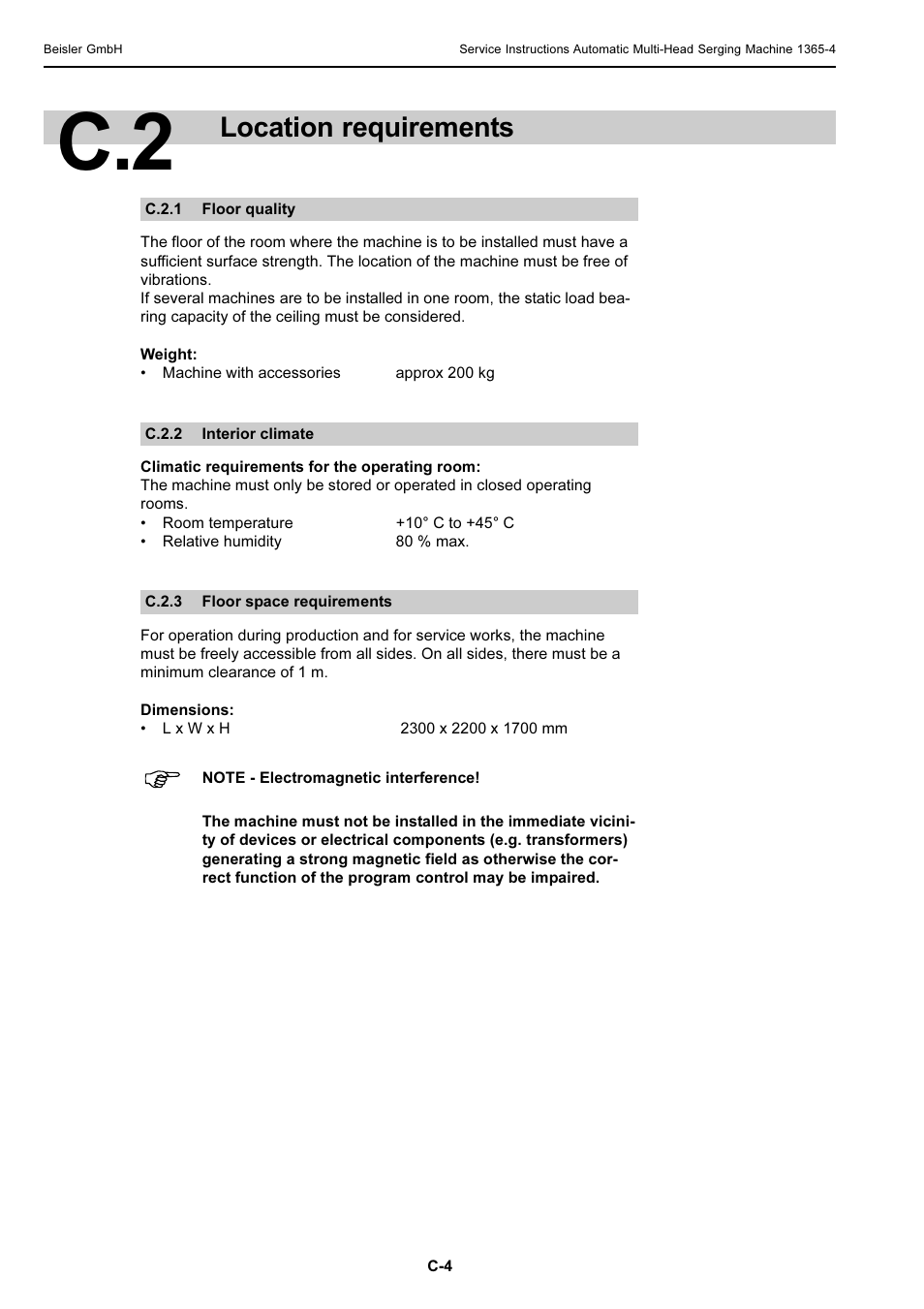 Location requirements | Beisler 1360-4 User Manual | Page 44 / 106