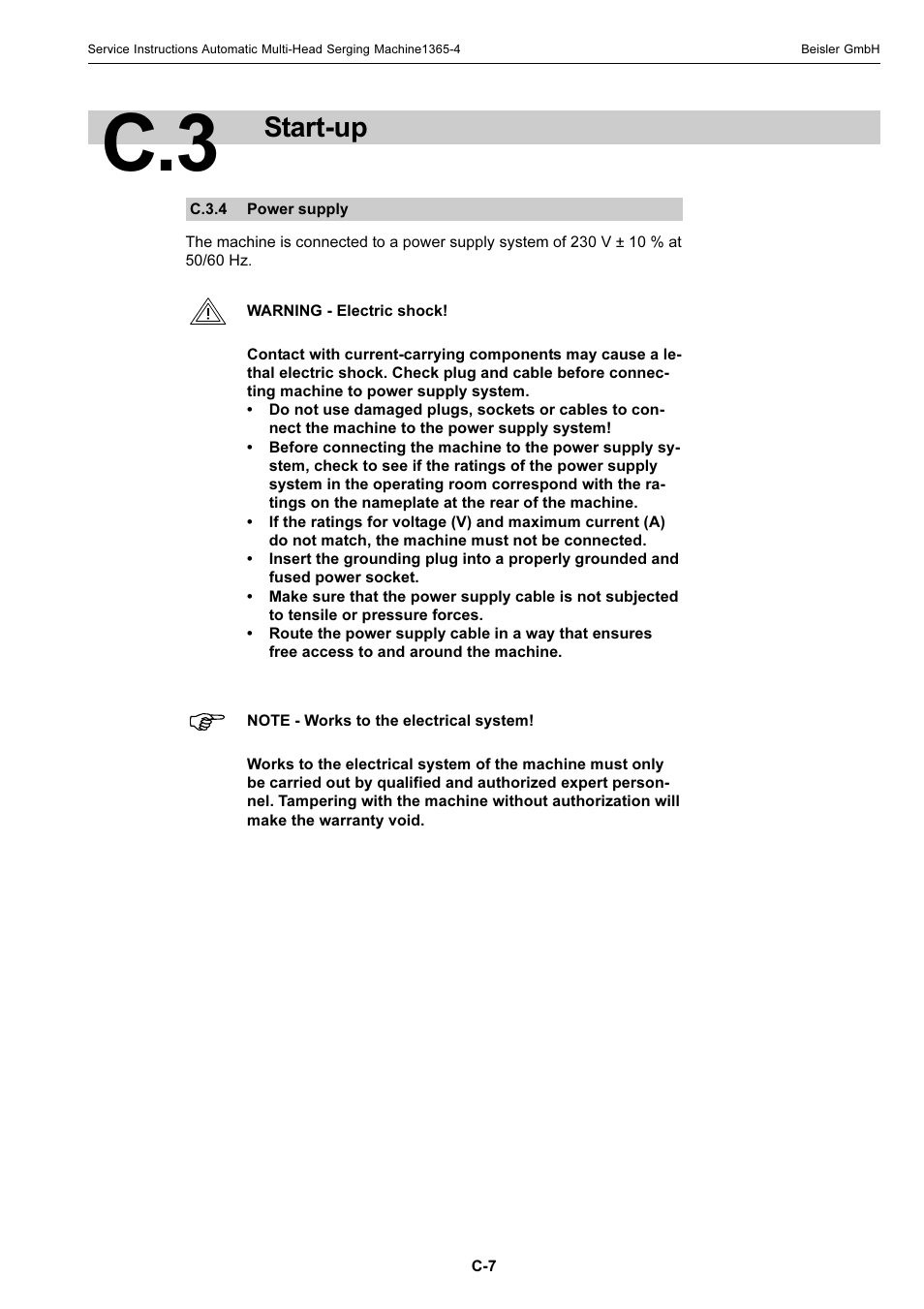 Start-up | Beisler 1360-4 User Manual | Page 47 / 106