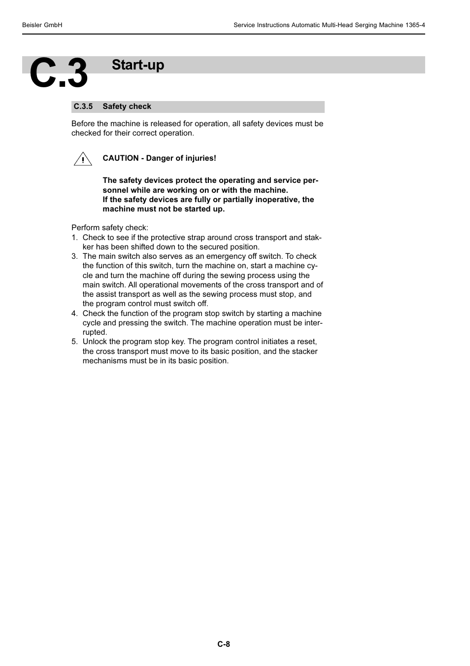 Start-up | Beisler 1360-4 User Manual | Page 48 / 106