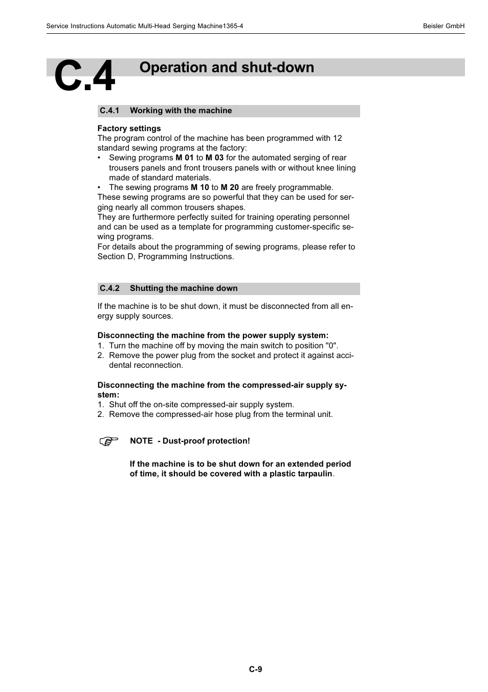 Operation and shut-down | Beisler 1360-4 User Manual | Page 49 / 106