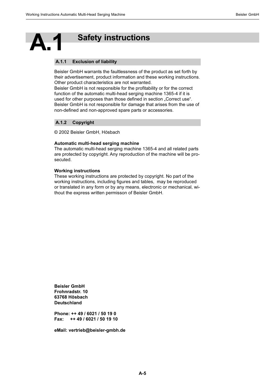 Safety instructions | Beisler 1360-4 User Manual | Page 5 / 106