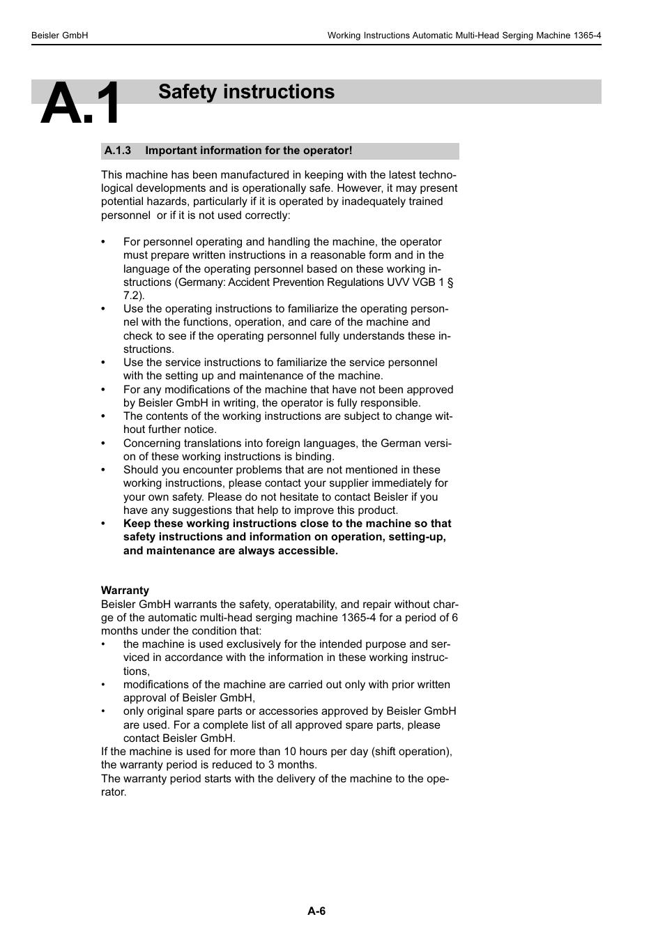 Safety instructions | Beisler 1360-4 User Manual | Page 6 / 106