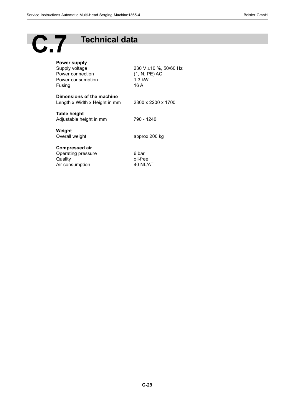 Technical data | Beisler 1360-4 User Manual | Page 69 / 106
