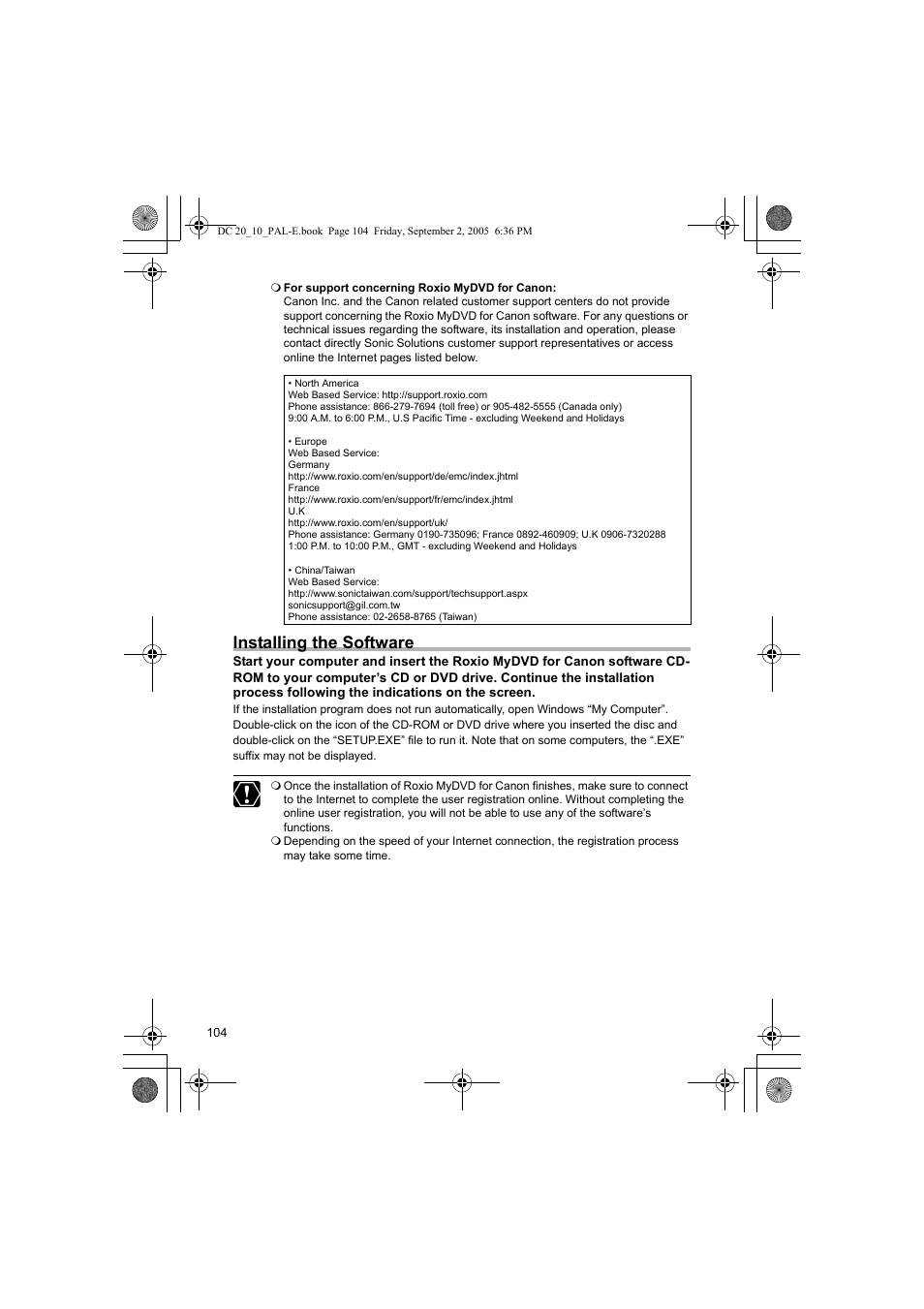 Installing the software | Canon DC 20 User Manual | Page 104 / 144