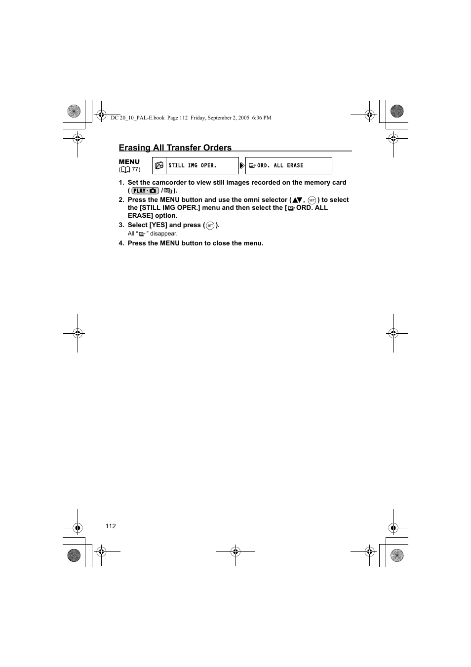 Erasing all transfer orders | Canon DC 20 User Manual | Page 112 / 144