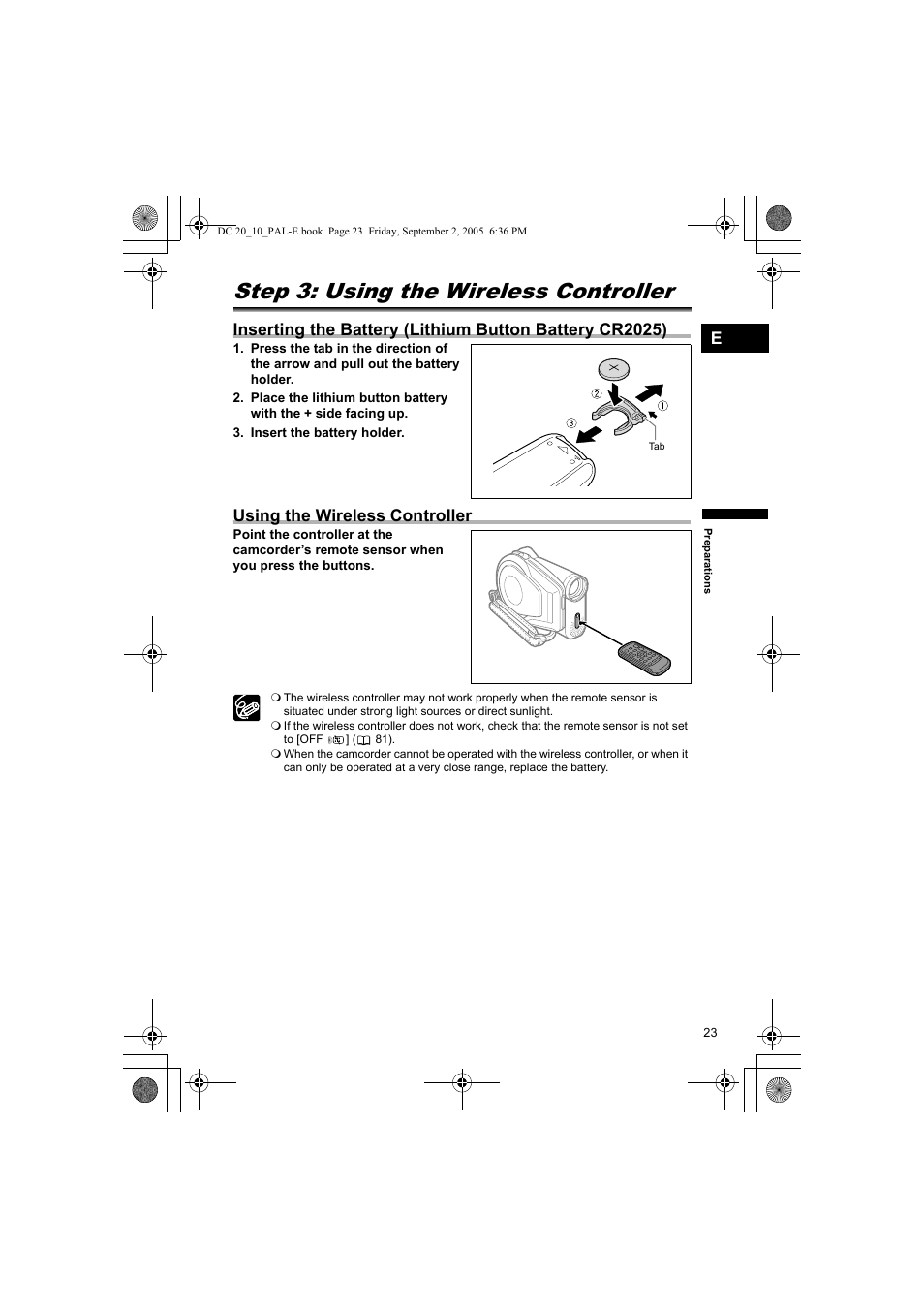 Step 3: using the wireless controller, Using the wireless controller | Canon DC 20 User Manual | Page 23 / 144