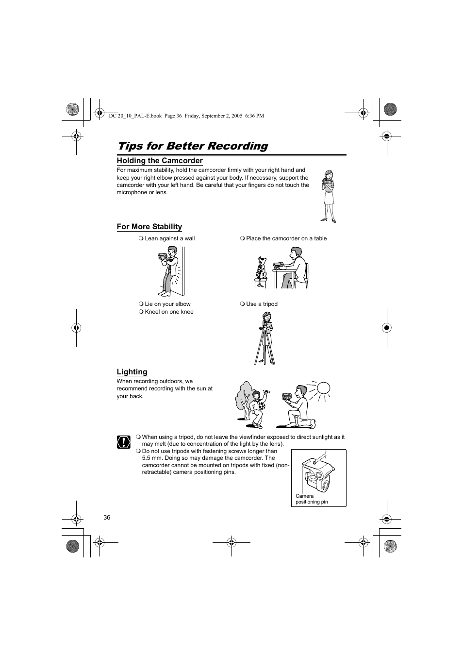 Tips for better recording | Canon DC 20 User Manual | Page 36 / 144