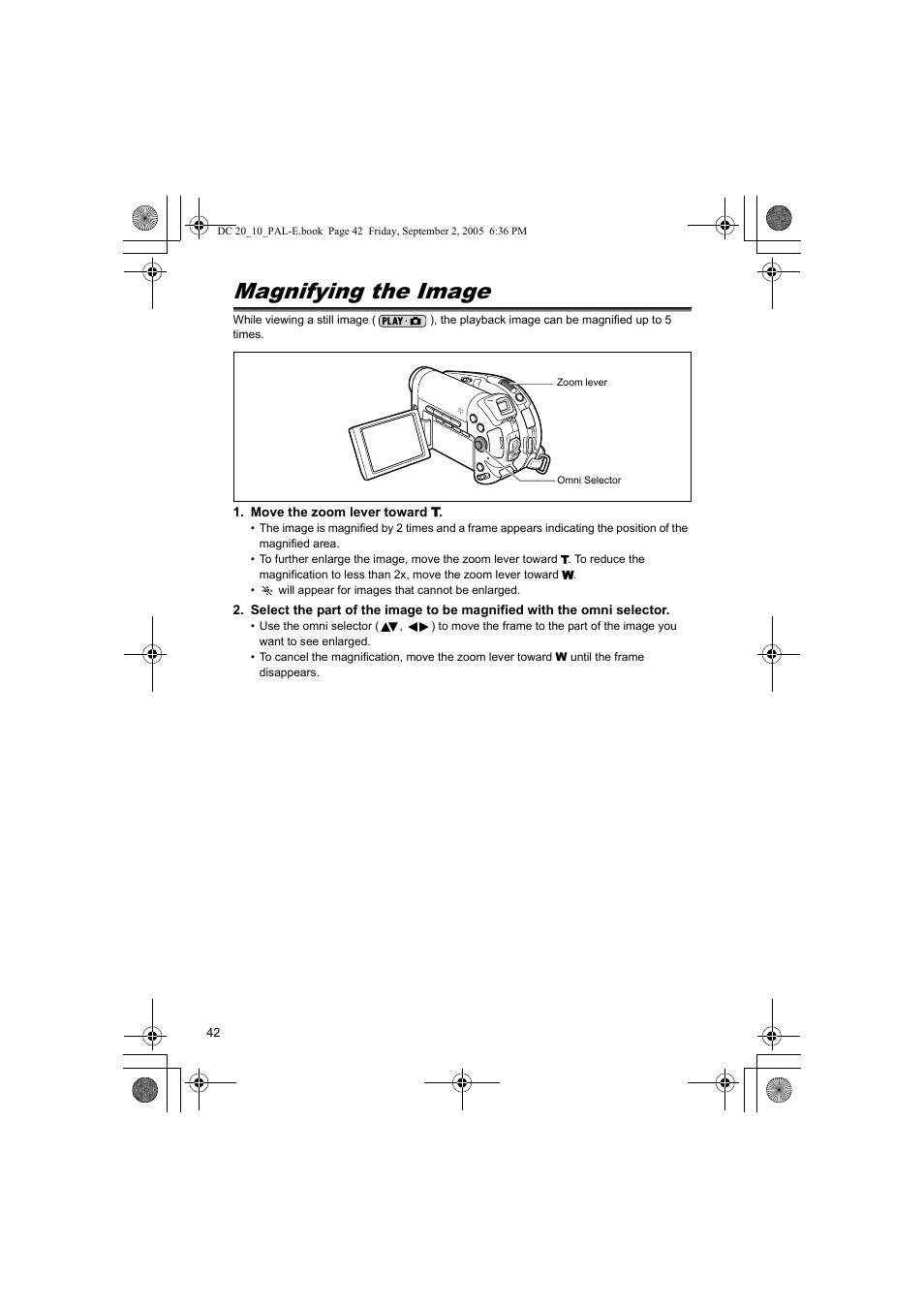 Magnifying the image | Canon DC 20 User Manual | Page 42 / 144