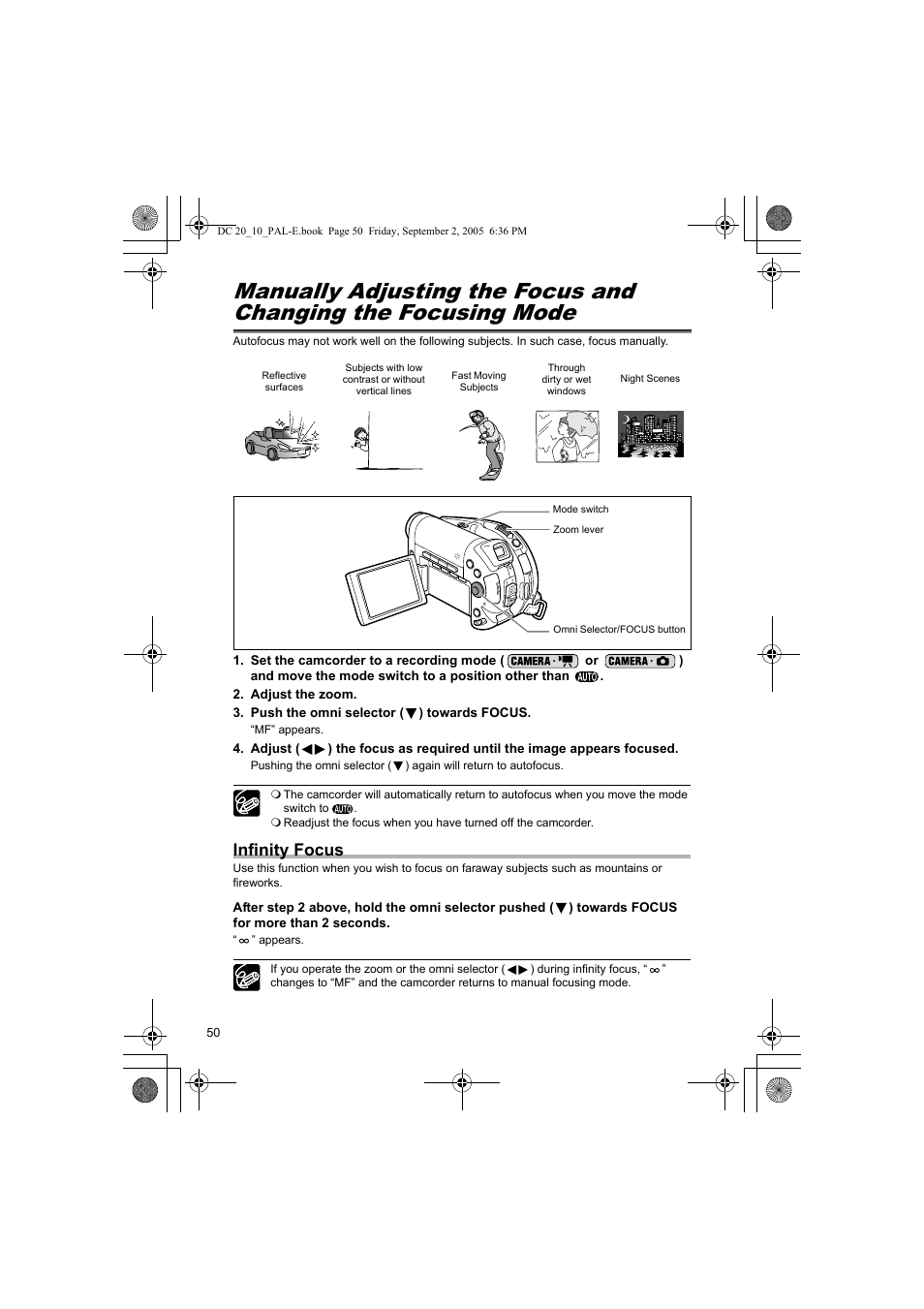 Infinity focus | Canon DC 20 User Manual | Page 50 / 144