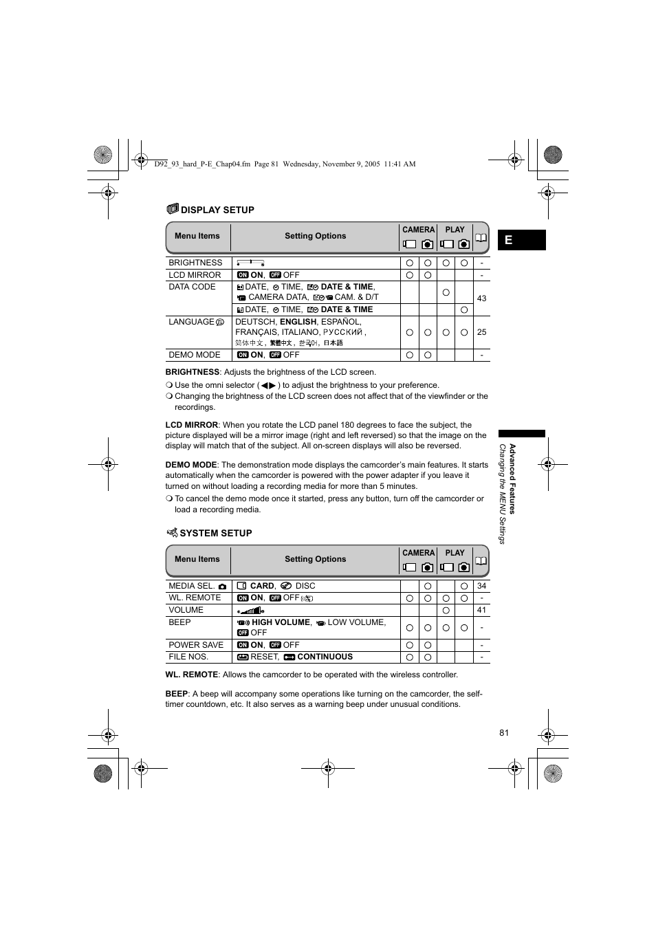 Display setup, System setup | Canon DC 20 User Manual | Page 81 / 144