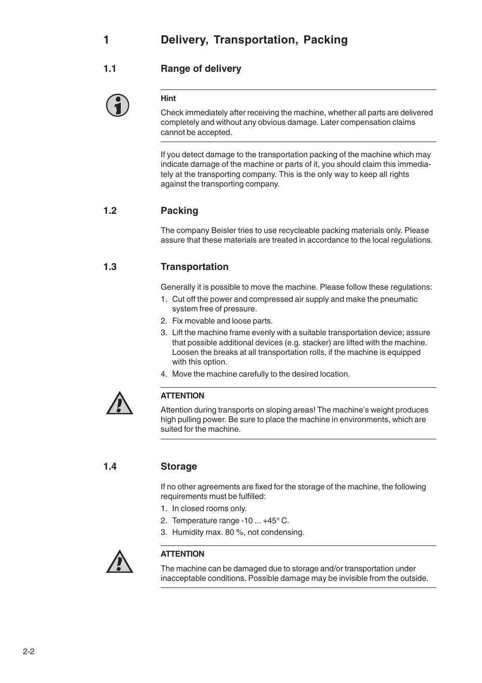 1delivery, transportation, packing | Beisler 1710-5 User Manual | Page 24 / 42