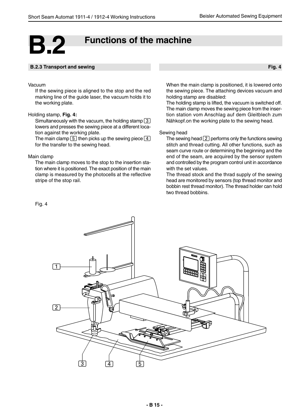 Functions of the machine | Beisler 1911-4 User Manual | Page 15 / 88