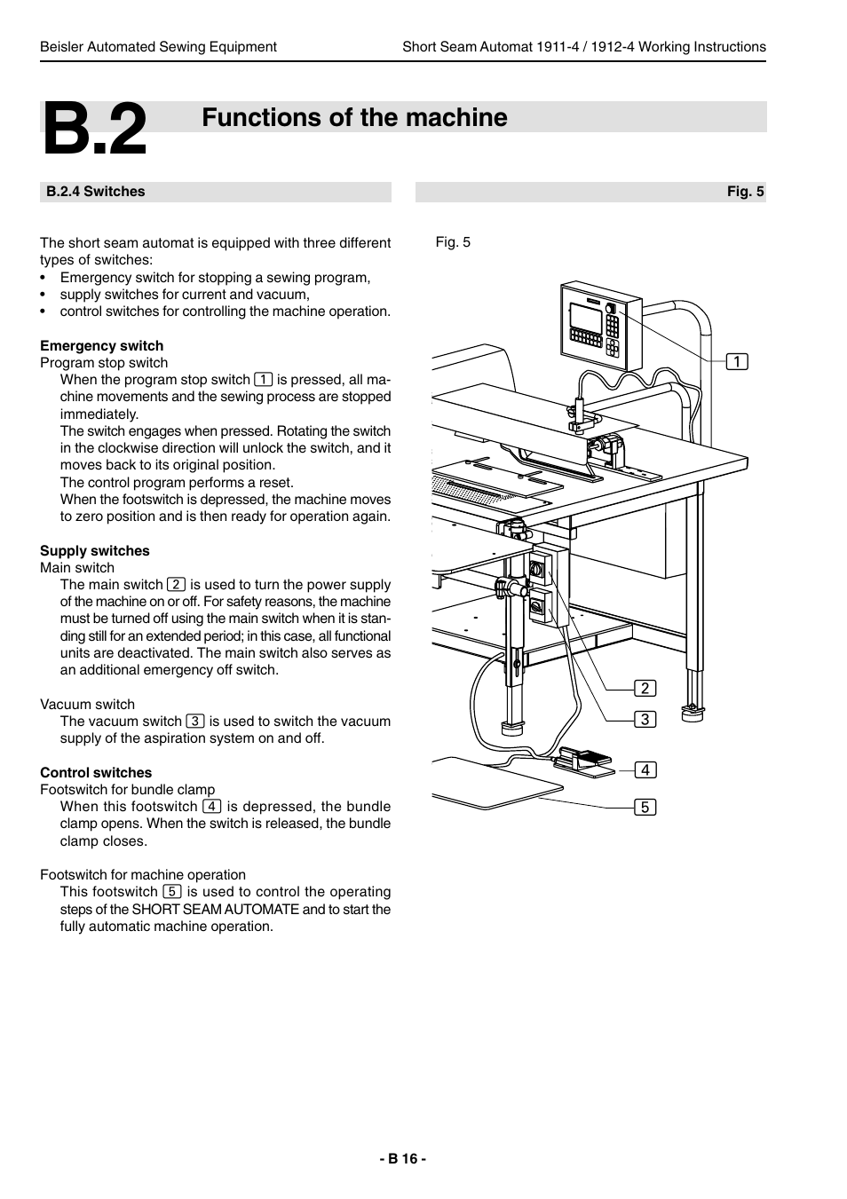 Functions of the machine | Beisler 1911-4 User Manual | Page 16 / 88