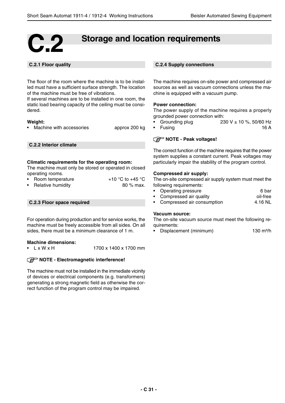 Storage and location requirements | Beisler 1911-4 User Manual | Page 31 / 88