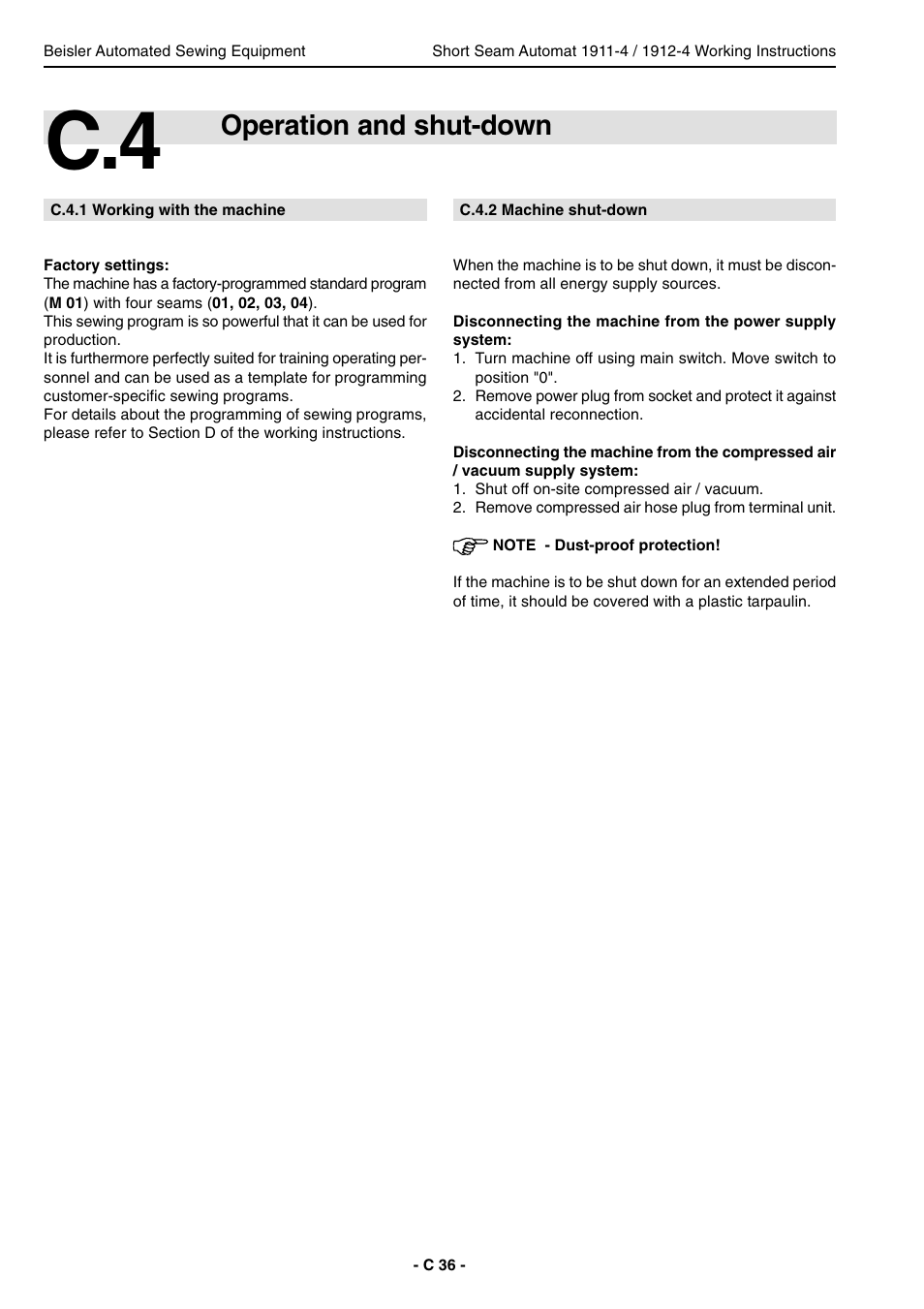 Operation and shut-down | Beisler 1911-4 User Manual | Page 36 / 88