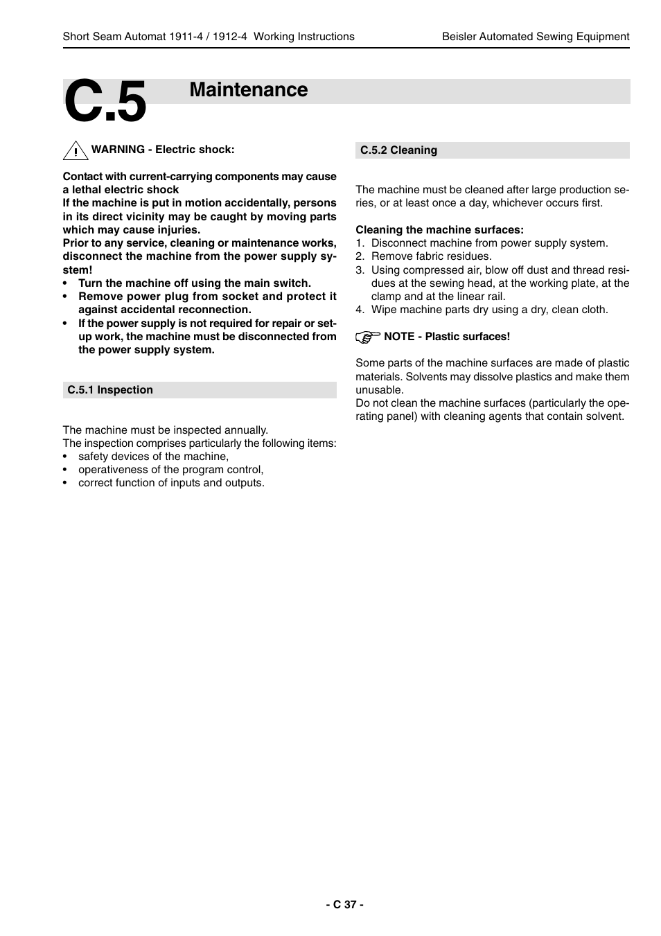 Maintenance | Beisler 1911-4 User Manual | Page 37 / 88