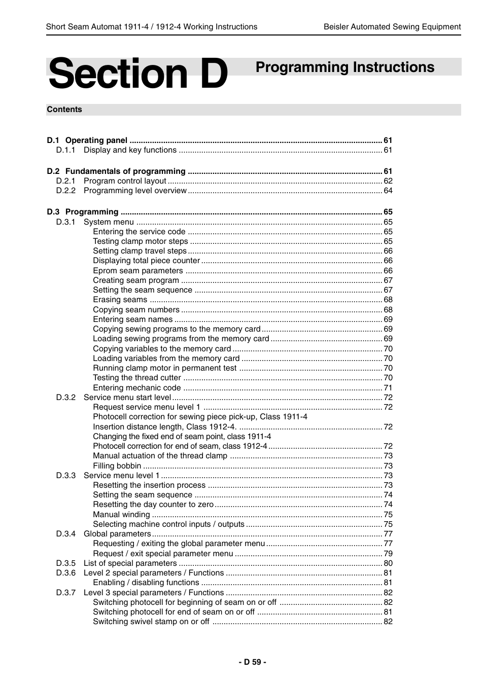 Programming instructions | Beisler 1911-4 User Manual | Page 59 / 88