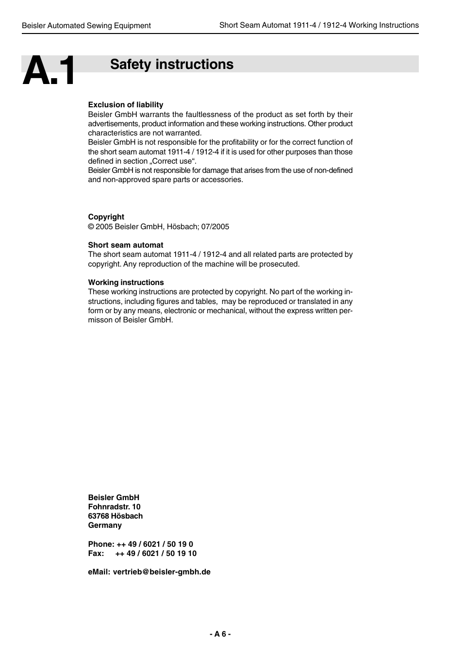 Safety instructions | Beisler 1911-4 User Manual | Page 6 / 88