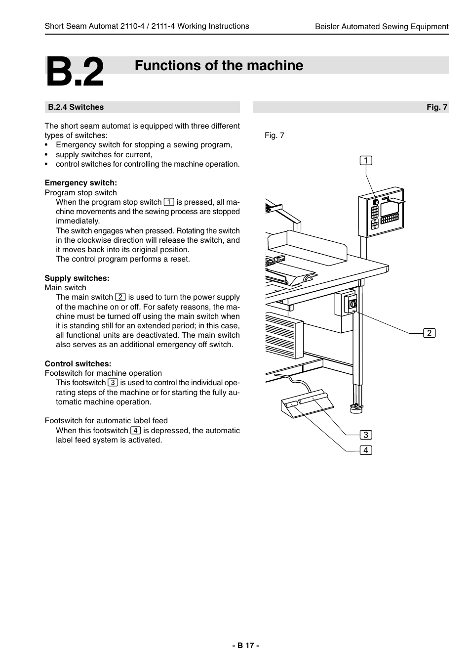 Functions of the machine | Beisler 2111-4 User Manual | Page 17 / 88