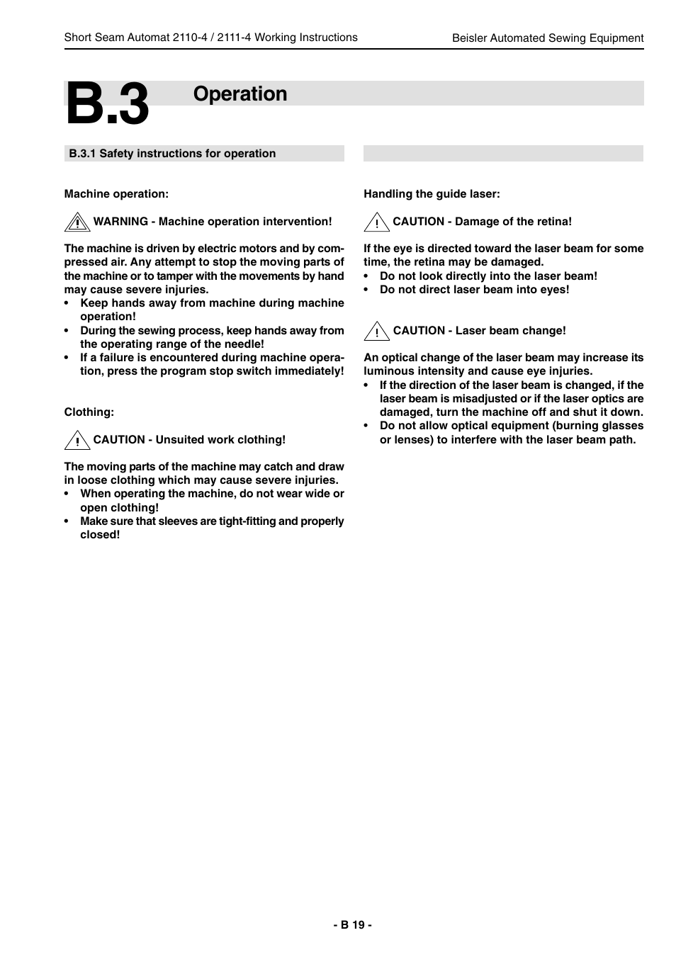 Operation | Beisler 2111-4 User Manual | Page 19 / 88