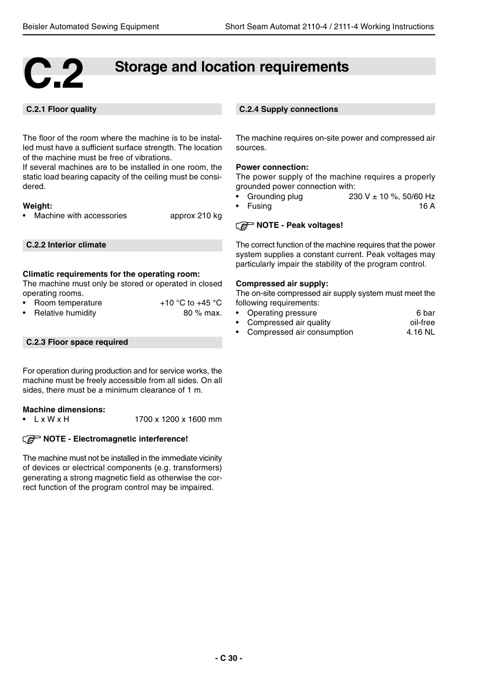 Storage and location requirements | Beisler 2111-4 User Manual | Page 30 / 88