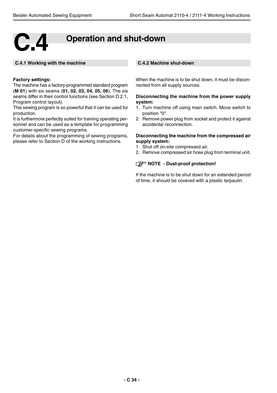 Operation and shut-down | Beisler 2111-4 User Manual | Page 34 / 88