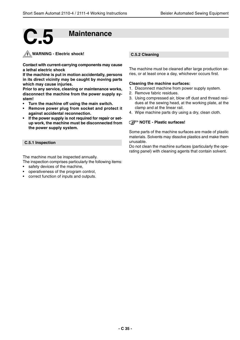 Maintenance | Beisler 2111-4 User Manual | Page 35 / 88