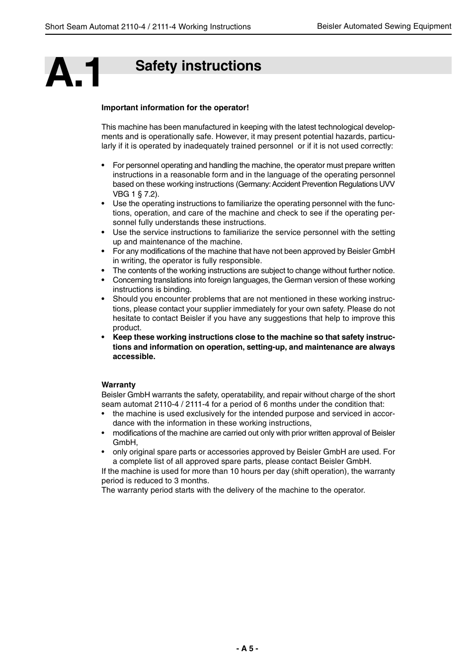 Safety instructions | Beisler 2111-4 User Manual | Page 5 / 88
