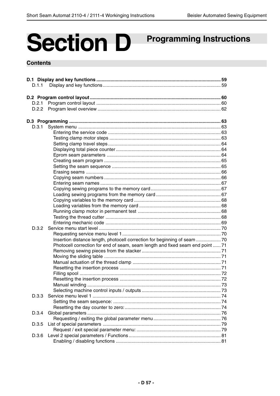 Programming instructions | Beisler 2111-4 User Manual | Page 57 / 88