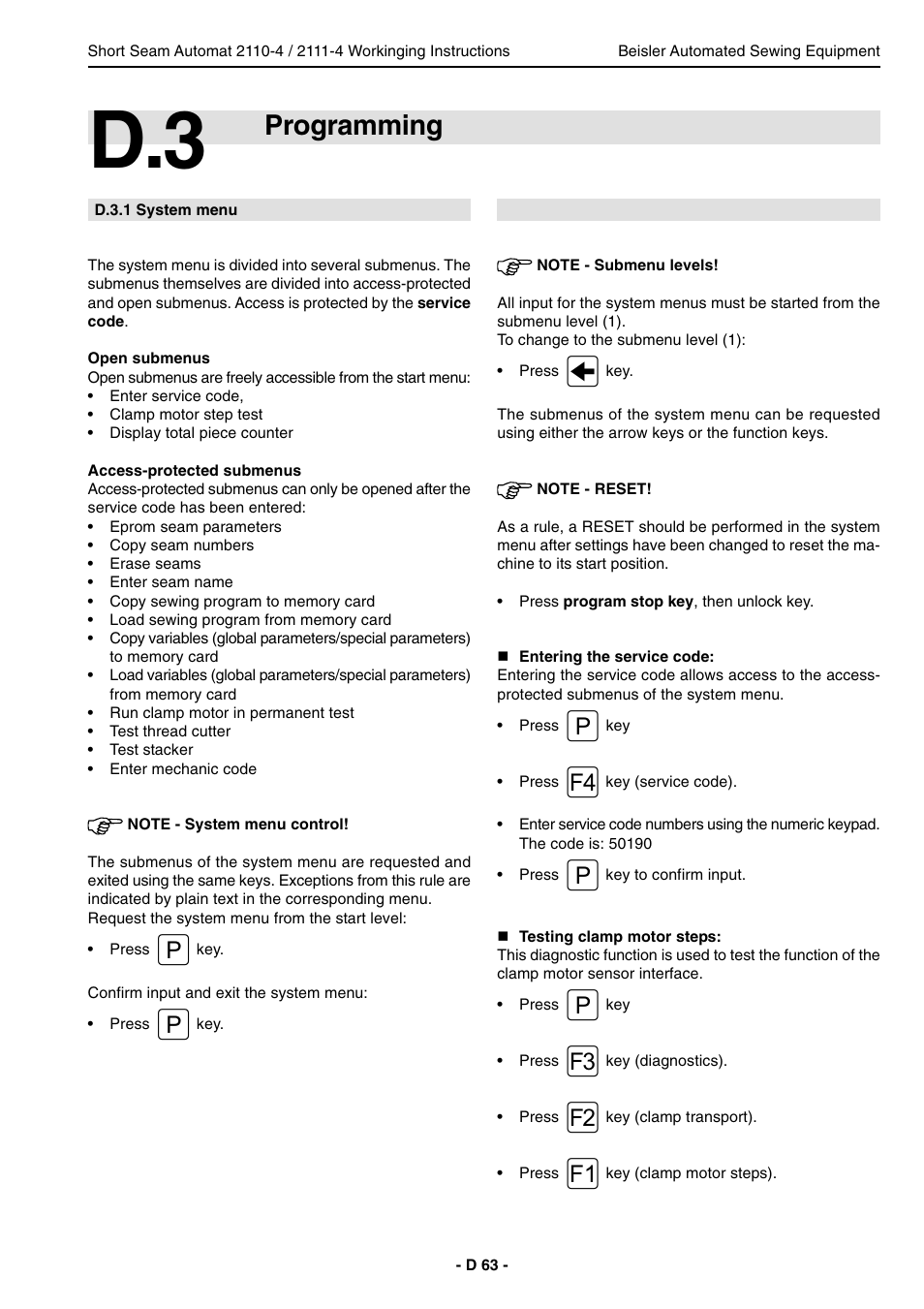 Programming | Beisler 2111-4 User Manual | Page 63 / 88