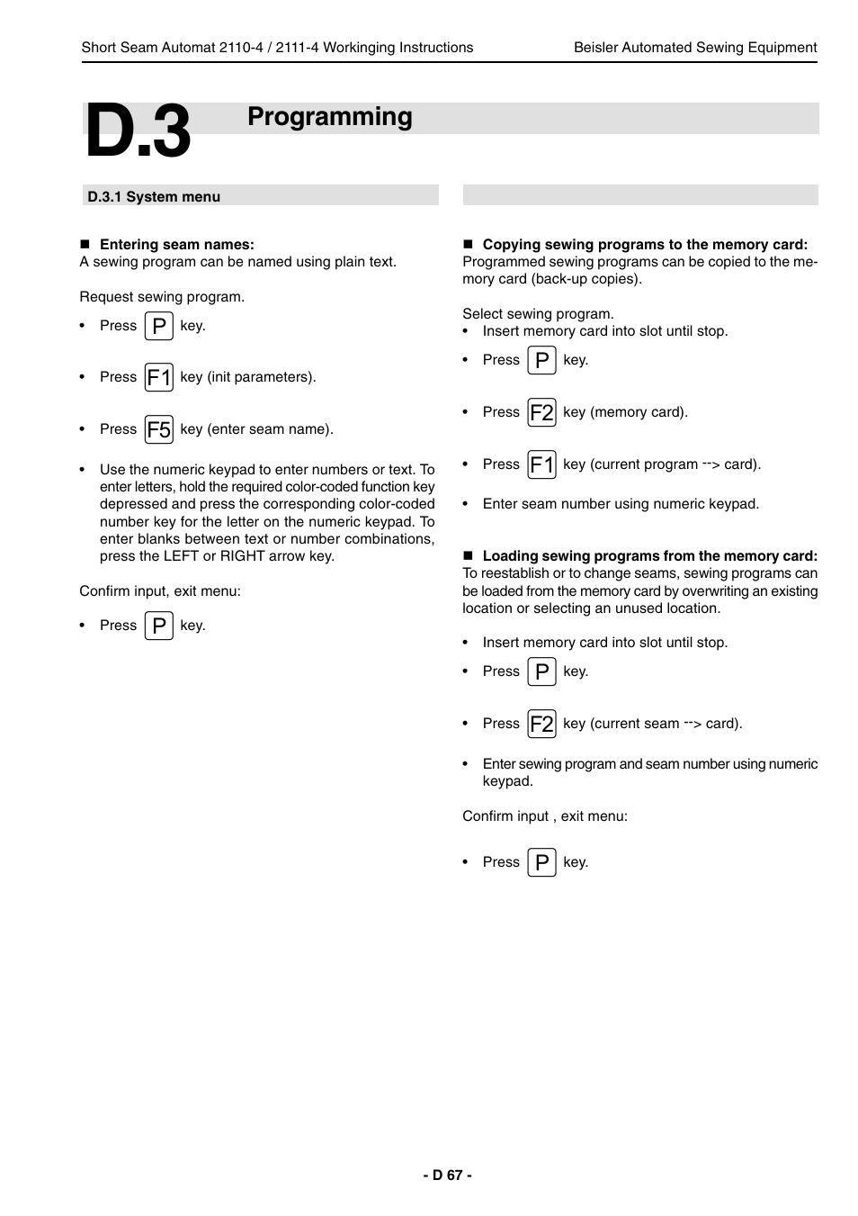 Programming | Beisler 2111-4 User Manual | Page 67 / 88