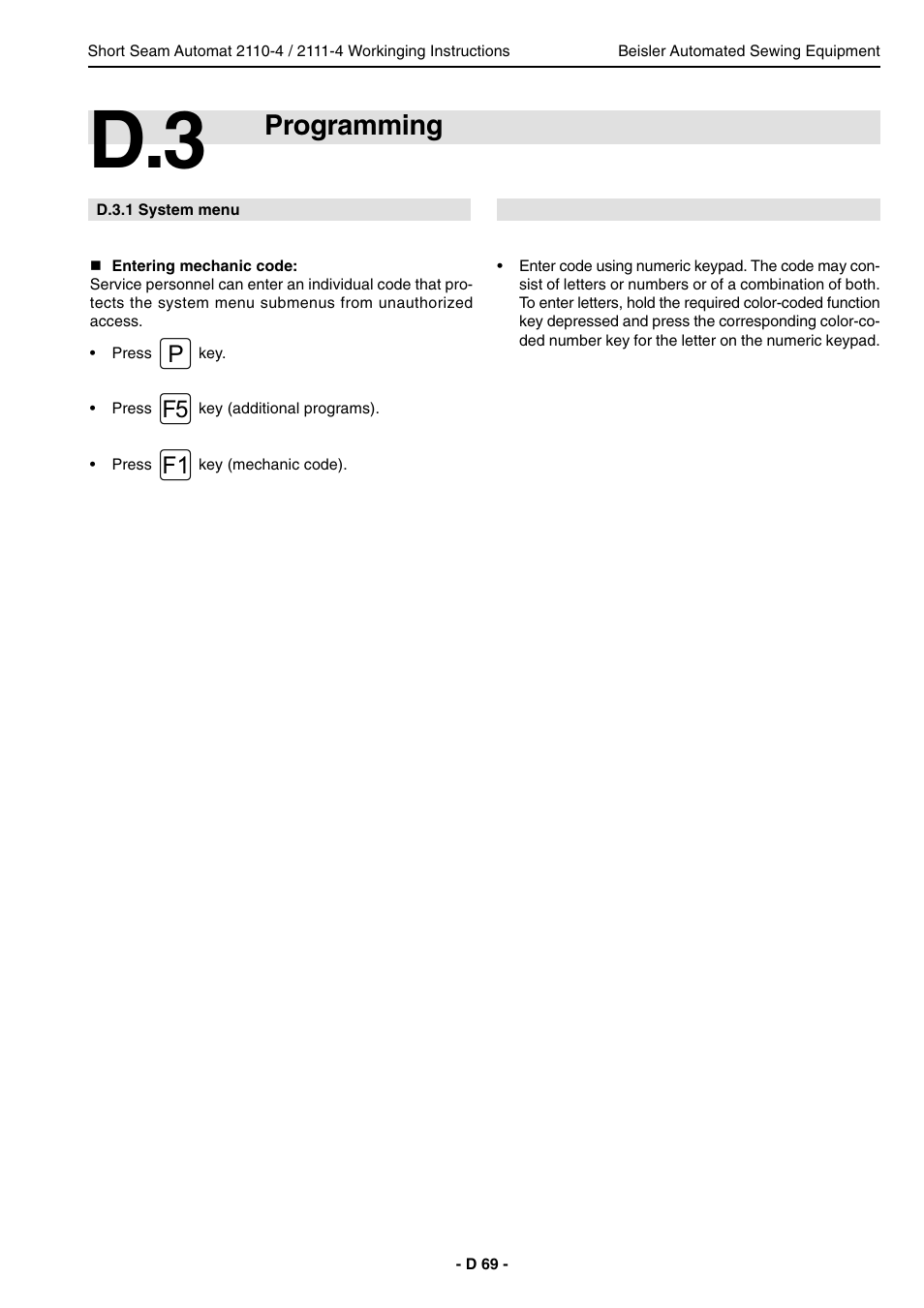 Programming | Beisler 2111-4 User Manual | Page 69 / 88