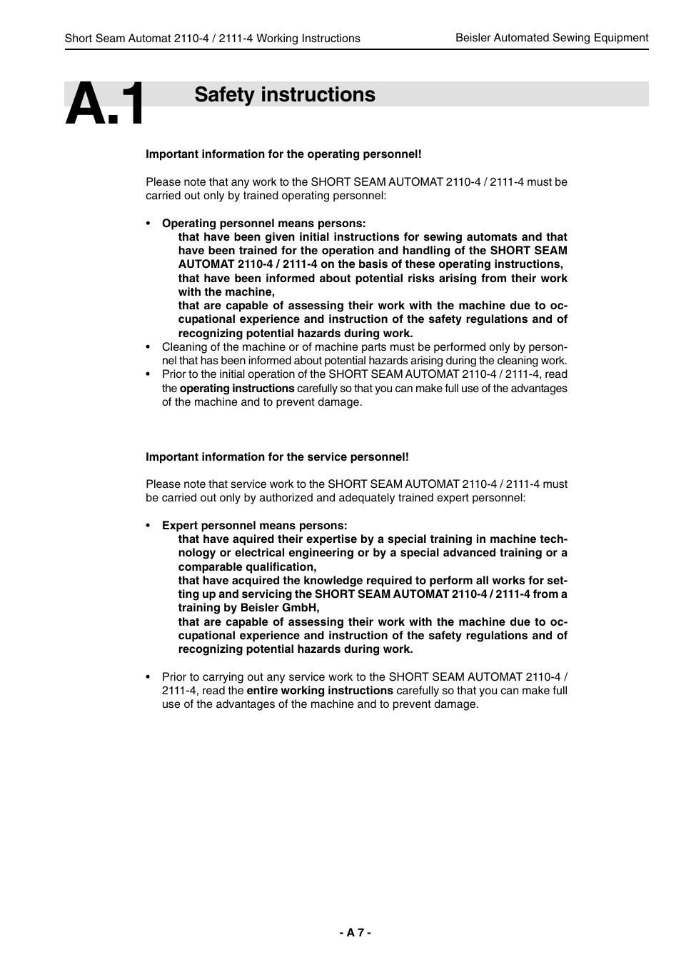 Safety instructions | Beisler 2111-4 User Manual | Page 7 / 88