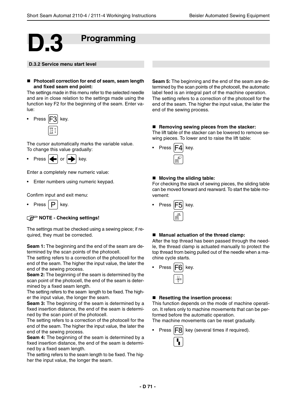 Programming | Beisler 2111-4 User Manual | Page 71 / 88