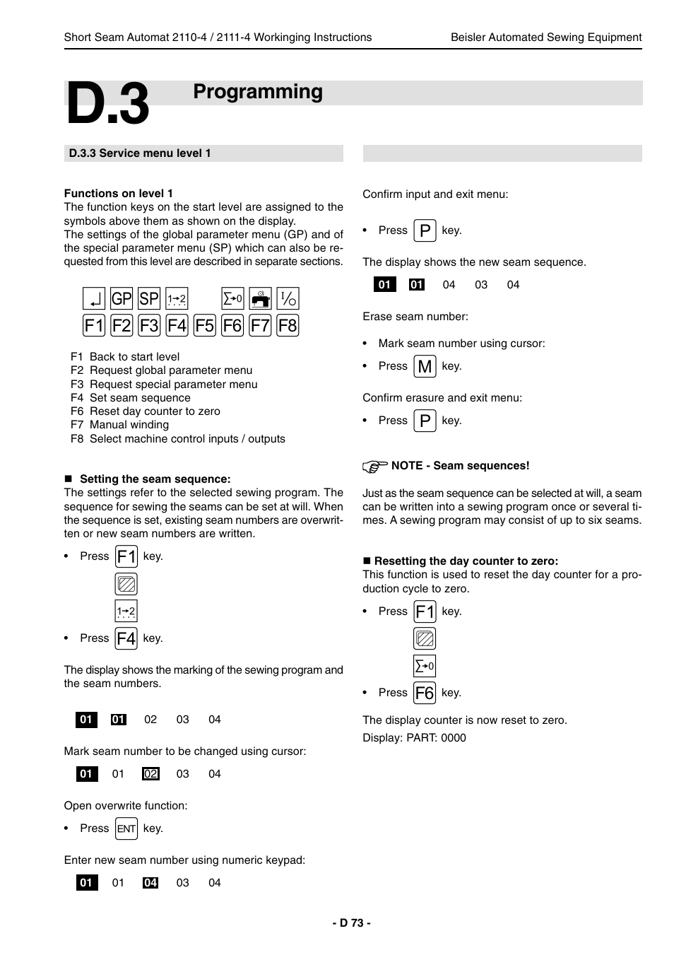 Programming | Beisler 2111-4 User Manual | Page 73 / 88