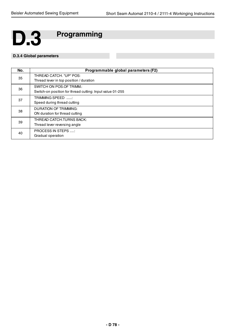 Programming | Beisler 2111-4 User Manual | Page 78 / 88