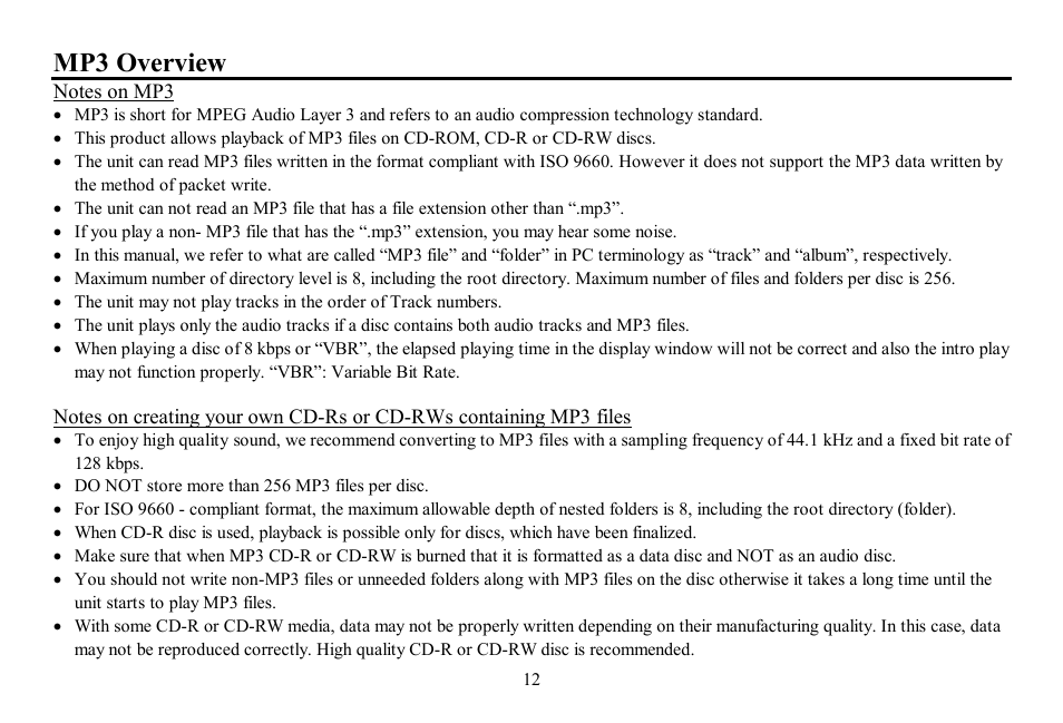 Mp3 overview | Hyundai H-CDM8061-NN User Manual | Page 12 / 35