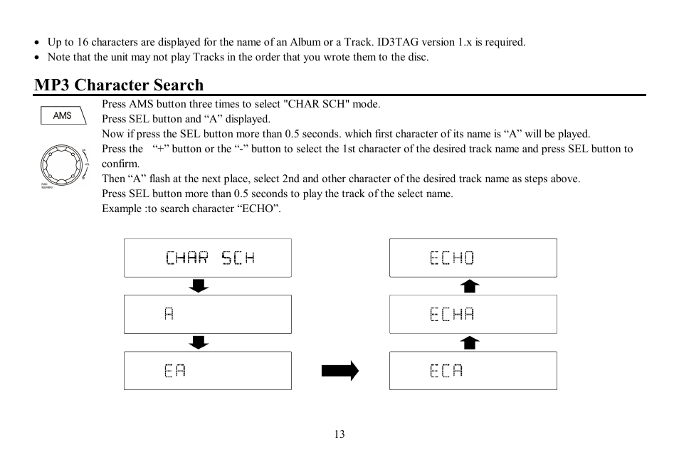 Mp3 character search | Hyundai H-CDM8061-NN User Manual | Page 13 / 35