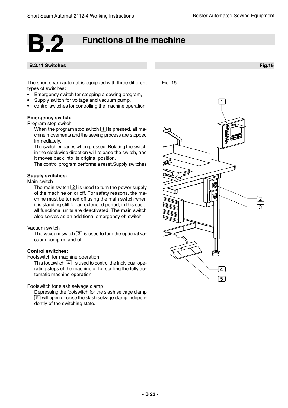 Functions of the machine | Beisler 2112-4 User Manual | Page 23 / 102